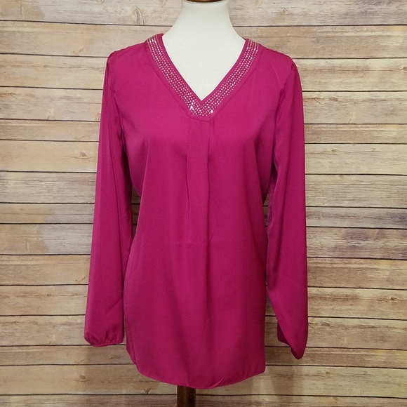 Apt. 9 Tops - APT 9 Embellished V-Neck Long Sleeve  Blouse